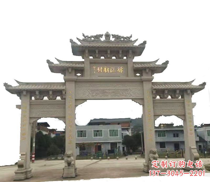 南阳三门牌坊仿古石雕,雕刻精美传承传统