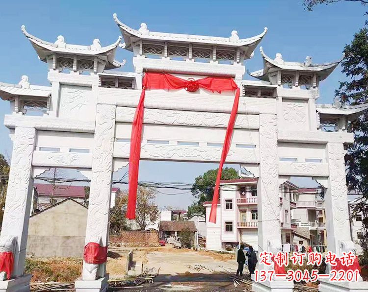 南阳三门三楼石雕牌坊:专业定制牌坊雕塑