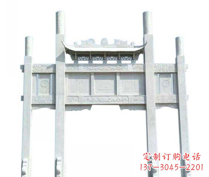 南阳三门石雕牌坊定制精美牌坊雕塑