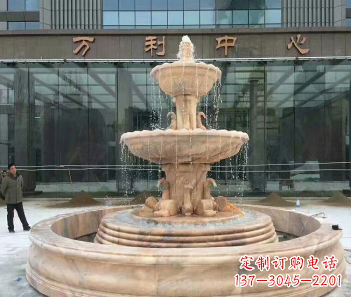 南阳商场门口晚霞红三层欧式喷泉石雕
