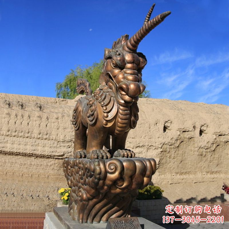 南阳神兽獬豸古铜雕塑摆件