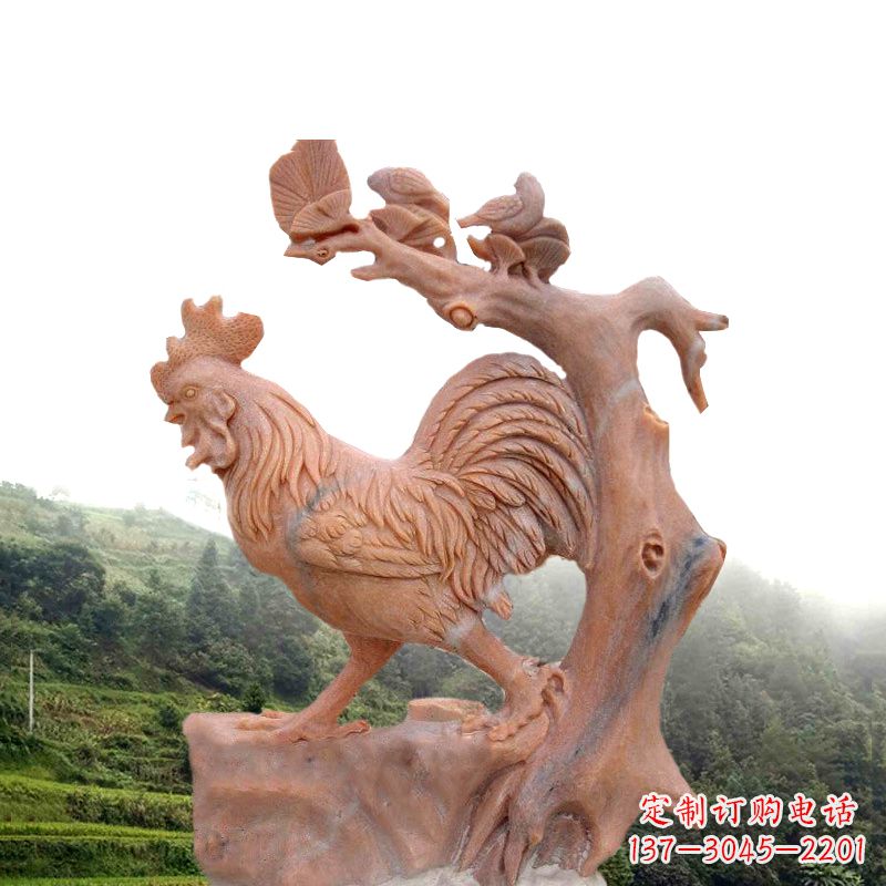 南阳中领雕塑:酉鸡晚霞红石动物雕塑