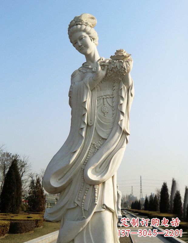南阳古典美女雕塑——十二花神之四月牡丹杨玉环汉白玉