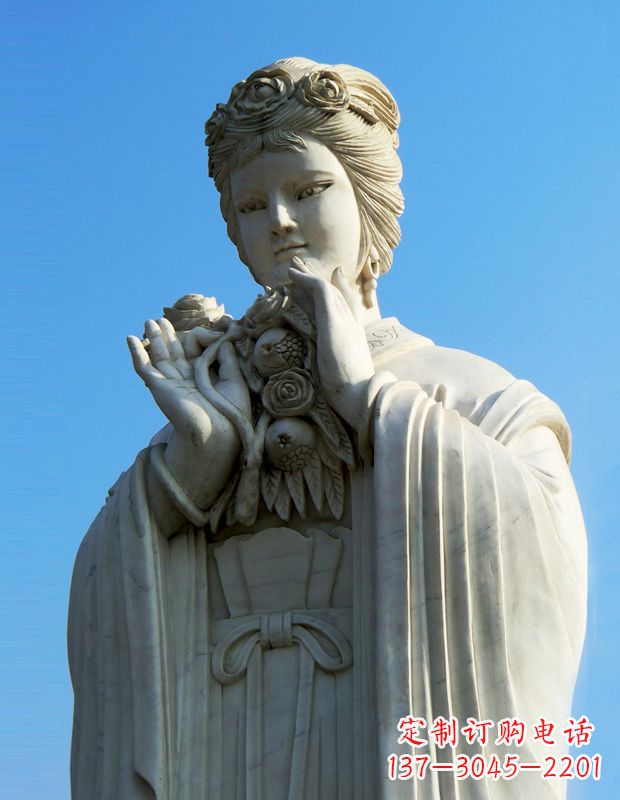 南阳石榴之美——十二花神之五月石榴李氏汉白玉古代美女雕像