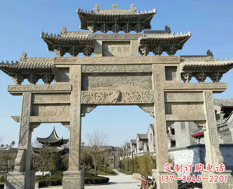 南阳中领雕塑-把双主楼石雕楼牌坊定制出精美之美