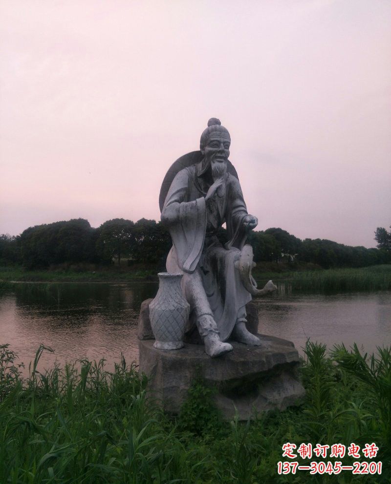 南阳石雕姜太公钓鱼古代人物雕塑
