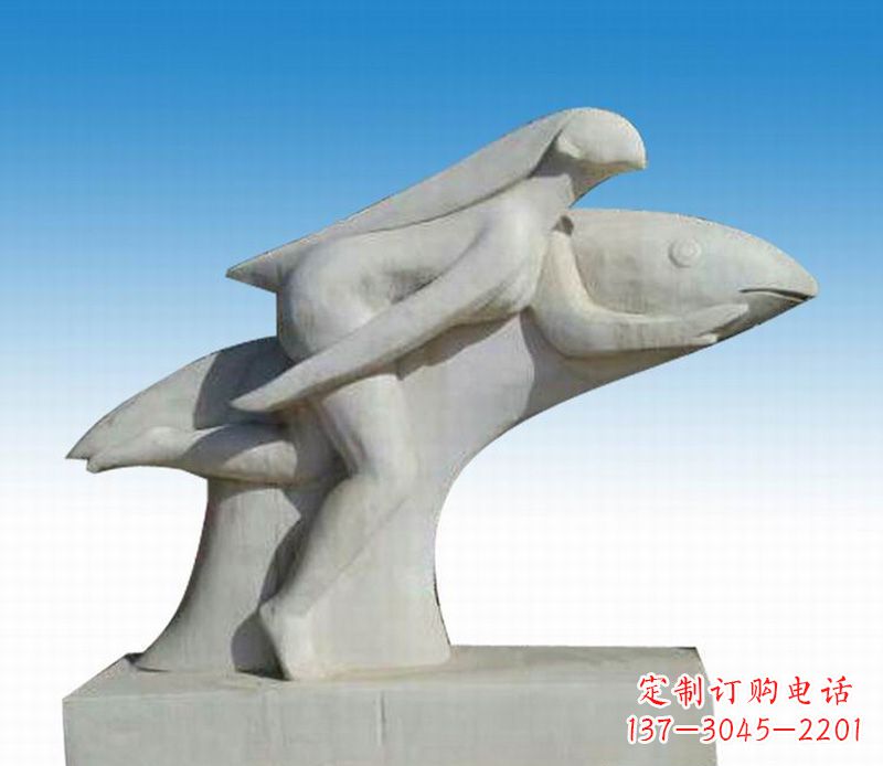 南阳石雕美女与海豚公园摆件