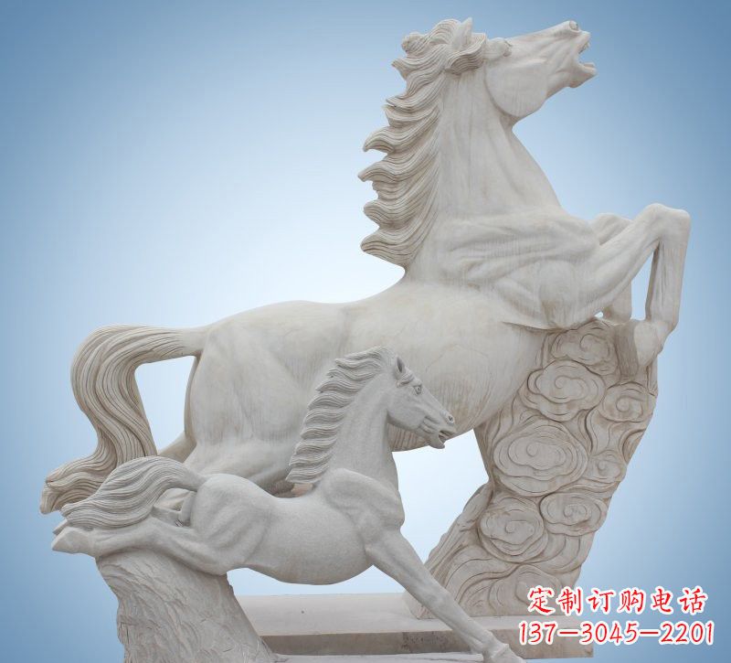 南阳精致石质母子奔马雕塑
