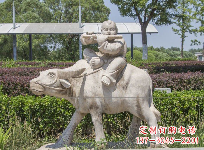 南阳石雕牧童牛雕塑,让传统气息永存