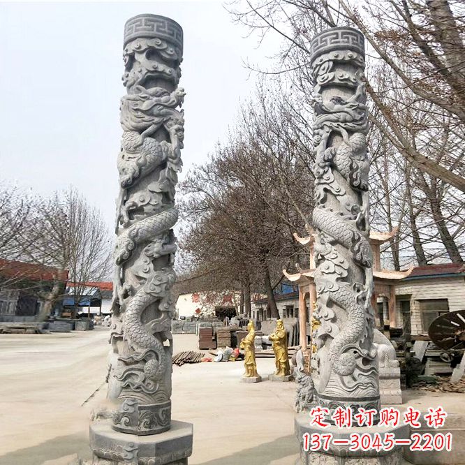 南阳中领雕塑传统工艺制作精美石雕盘龙柱