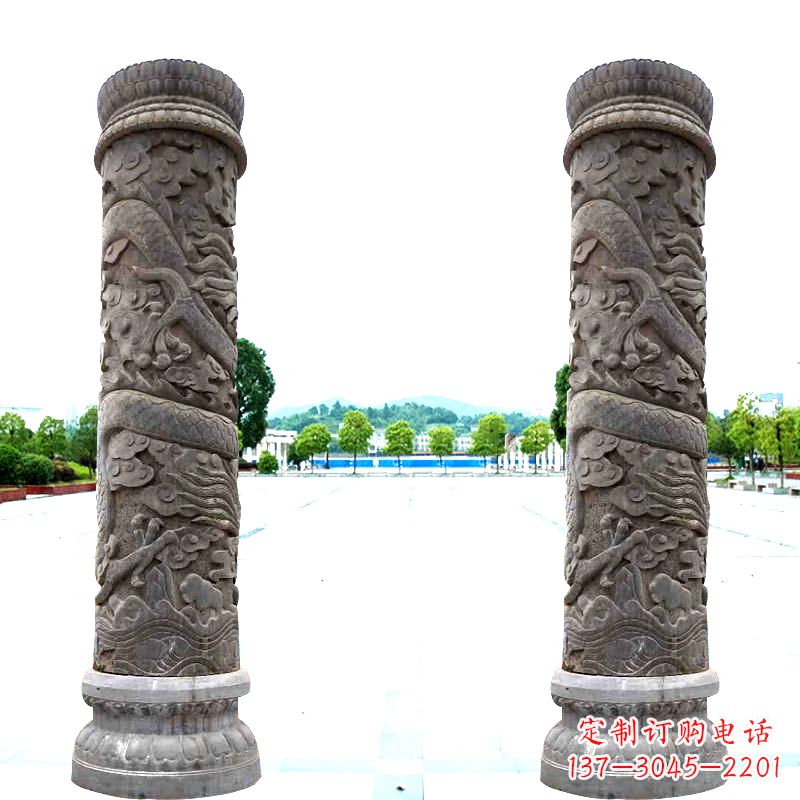 南阳石雕盘龙柱雕塑