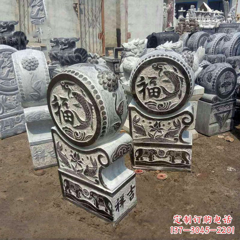 南阳石雕貔貅抱鼓门墩雕塑