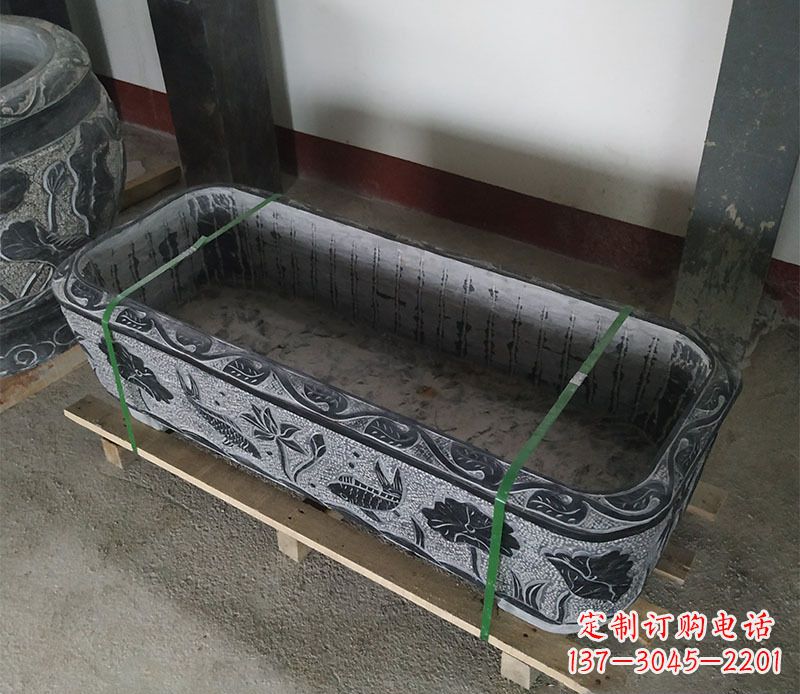 南阳石浮雕鱼缸仿古鱼缸石雕