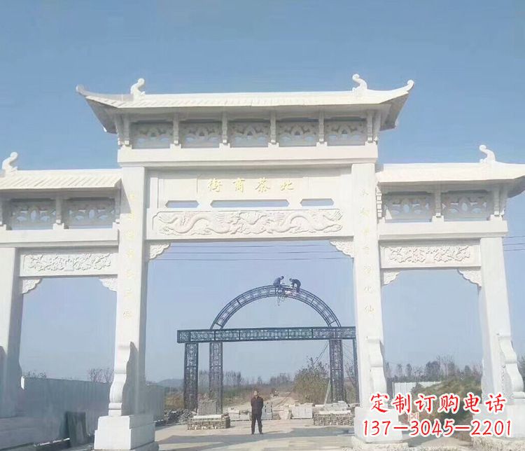 南阳石牌坊三门牌坊石雕 (4)