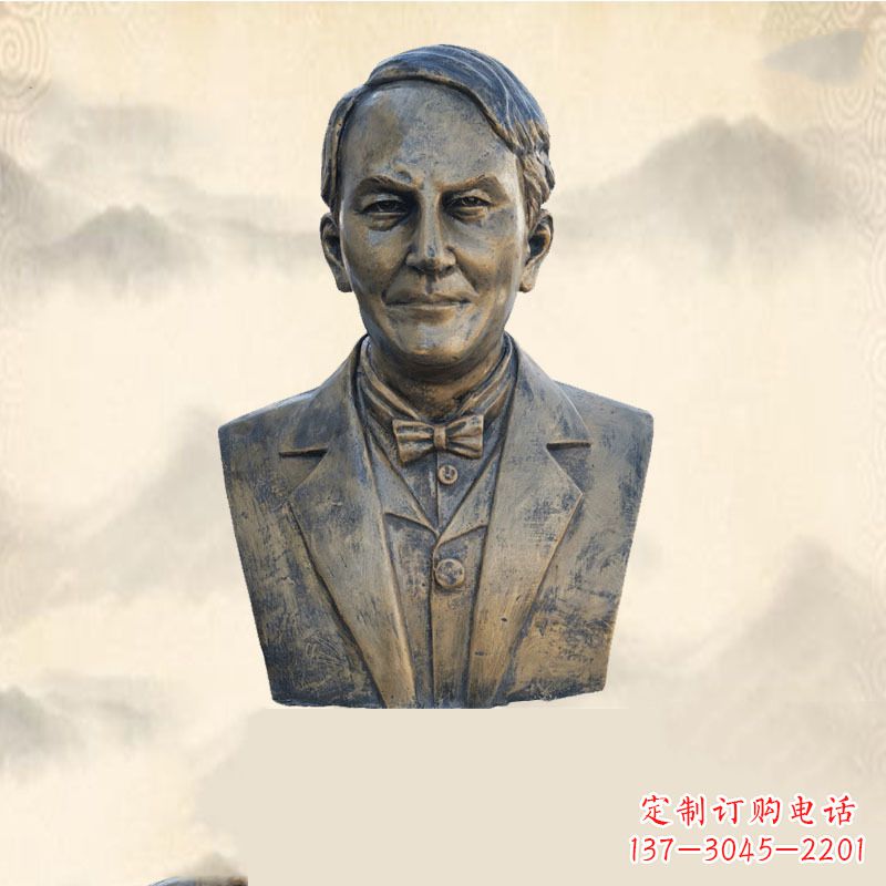 南阳世界名人爱迪生纯铜头像雕塑-学校校园名人系列雕塑