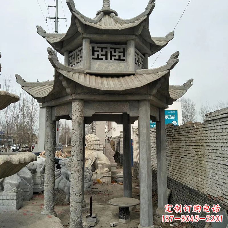 南阳双层大理石凉亭雕塑