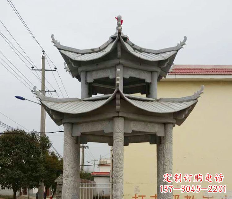 南阳双层仿古凉亭石雕 (2)