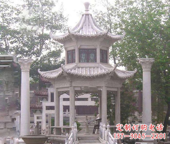 南阳双层仿古凉亭石雕 (3)