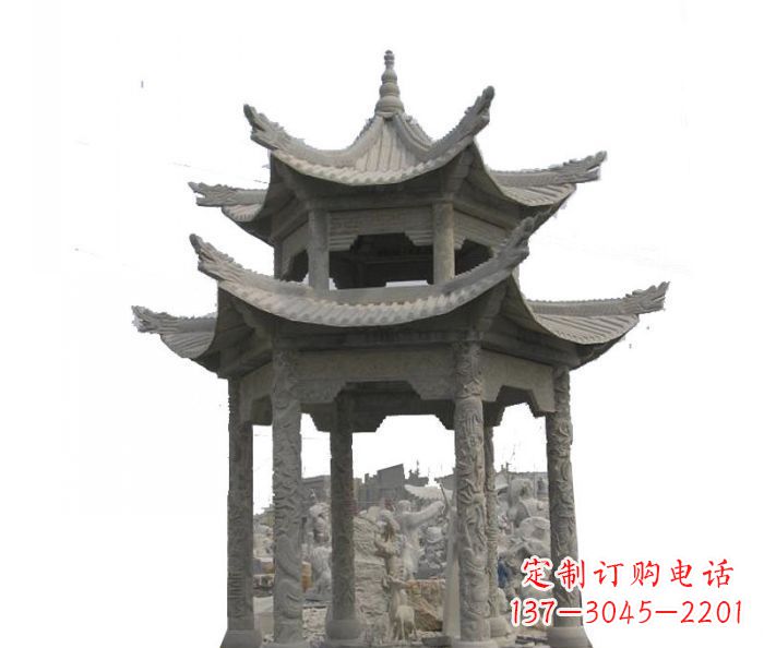 南阳双层仿古石雕凉亭 (2)