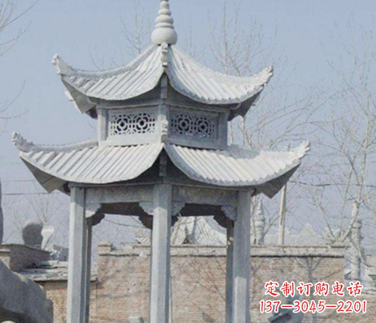 南阳双层仿古六角凉亭石雕