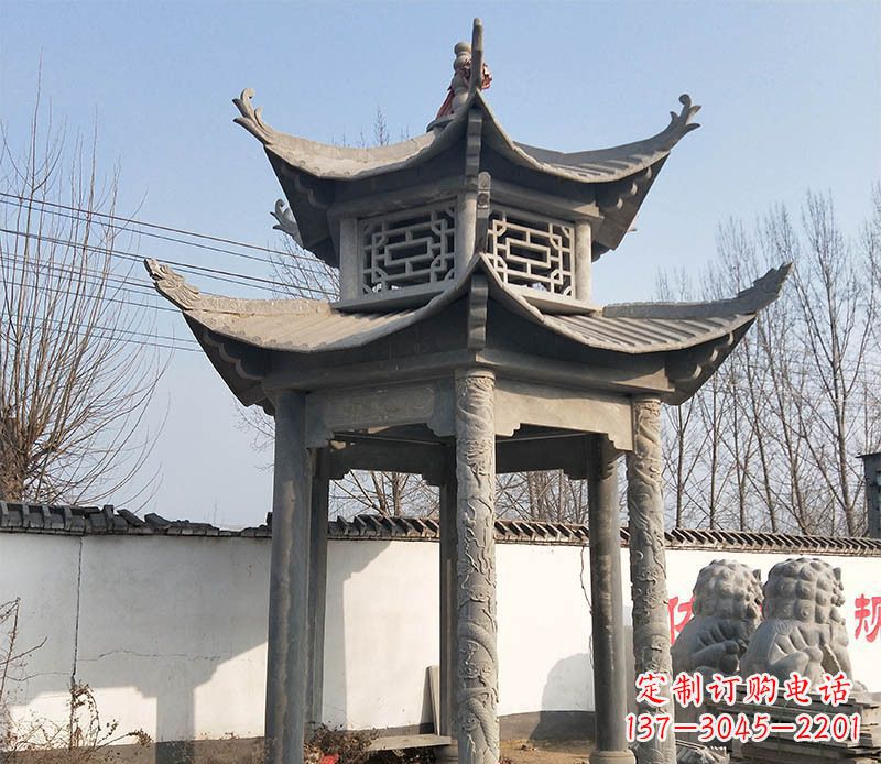 南阳双层户外凉亭石雕 (2)