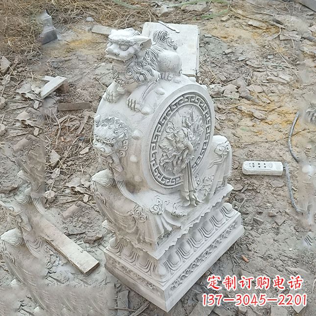 南阳双龙石雕门墩汉白玉狮子头