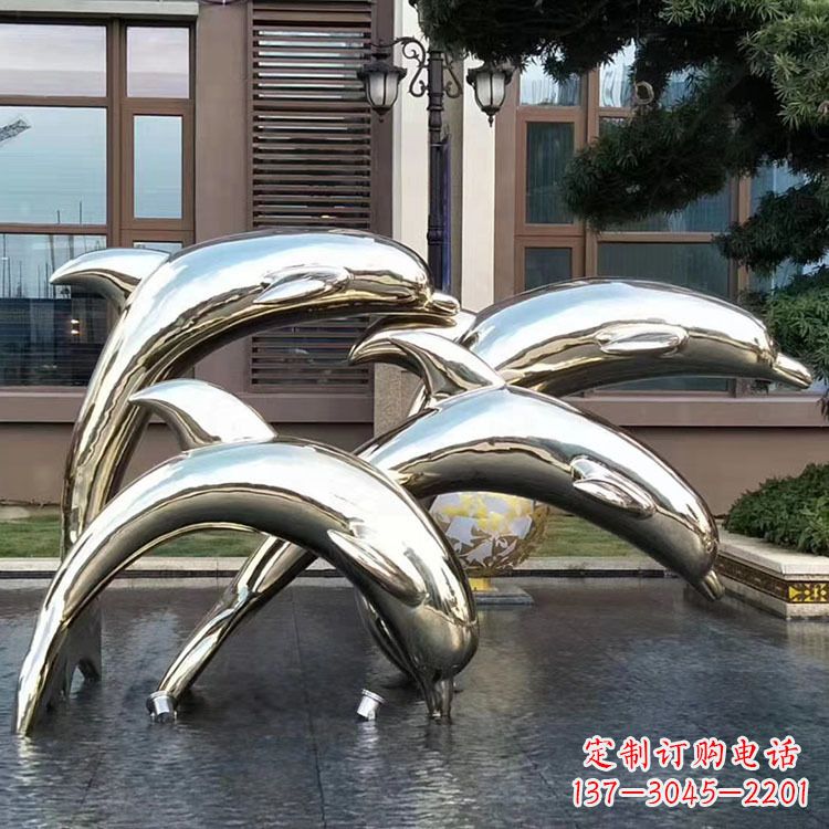 南阳水景不锈钢海豚雕塑-城市广场创意动物雕塑
