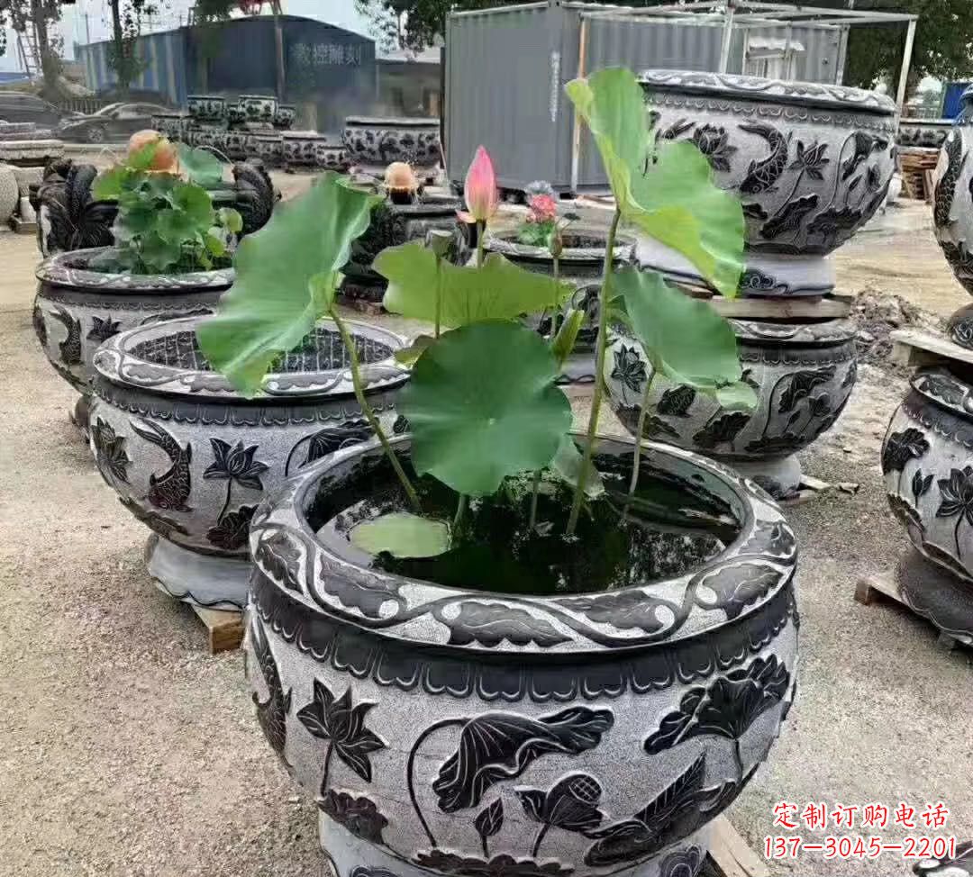 南阳睡莲石浮雕花盆雕塑公园景观雕塑