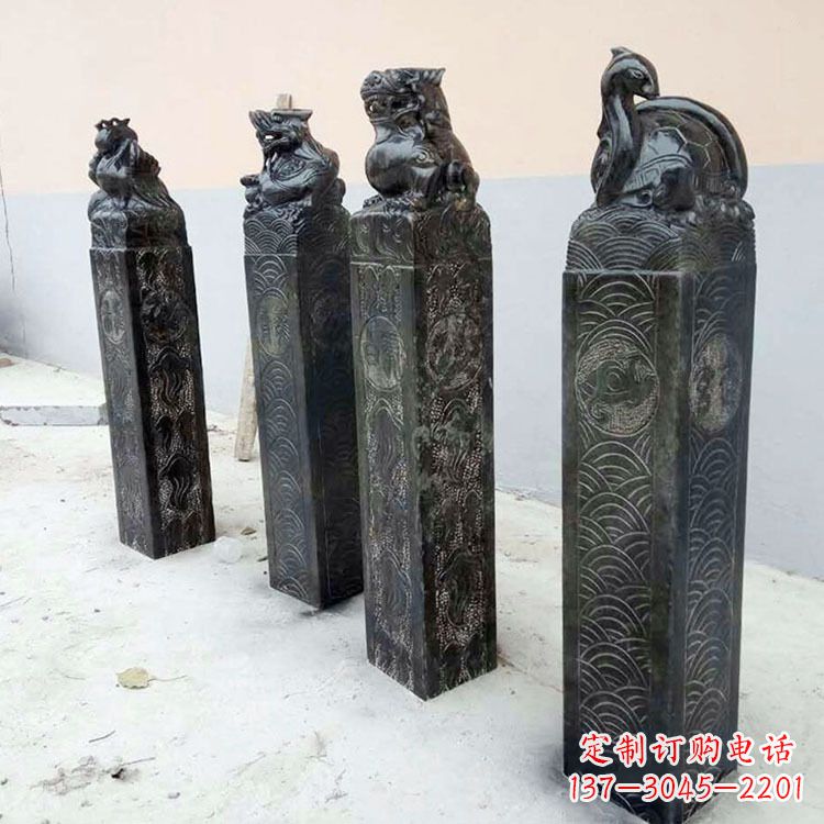 南阳四方神兽青石仿古栓马柱