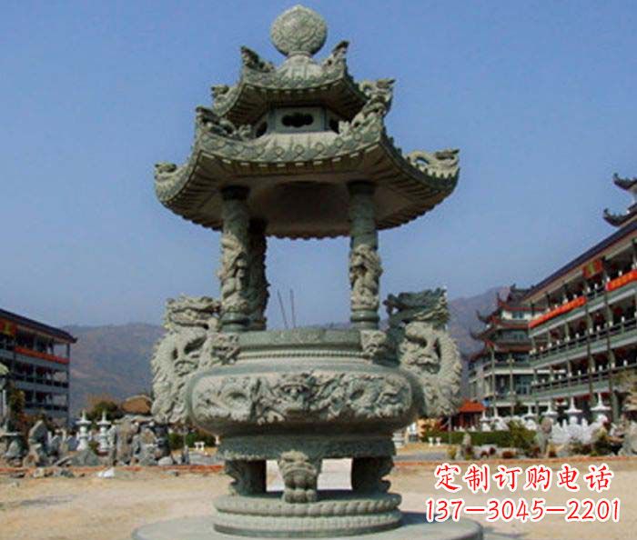南阳寺庙景观仿古石香炉
