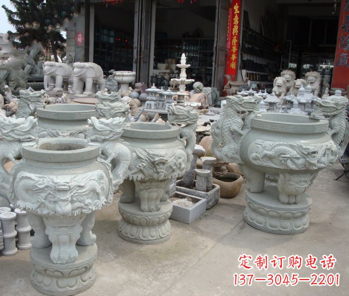 南阳寺庙景观龙头石雕水缸