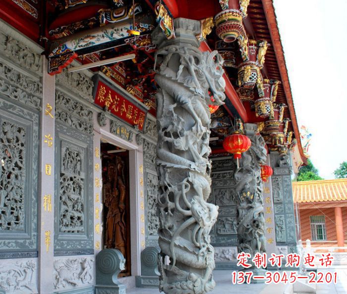 南阳寺庙景观龙柱石雕