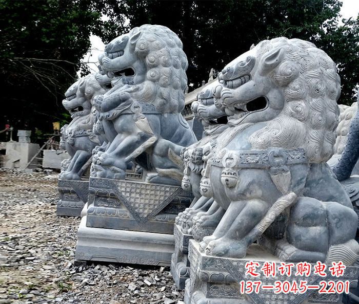 南阳寺庙青石狮子石雕 (2)