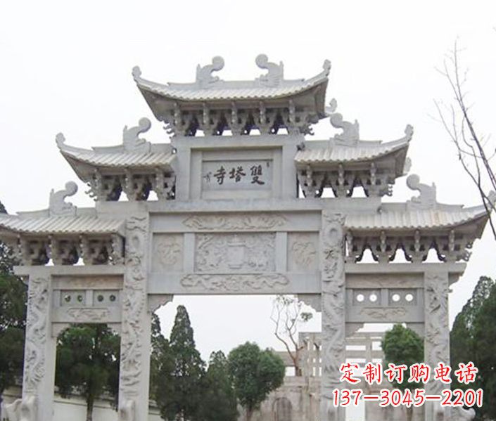 南阳寺庙三门牌坊石雕 (2)