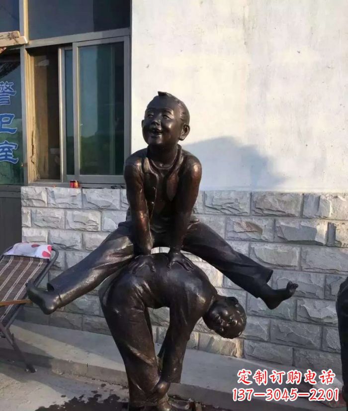 南阳跳马儿童铜雕 (2)