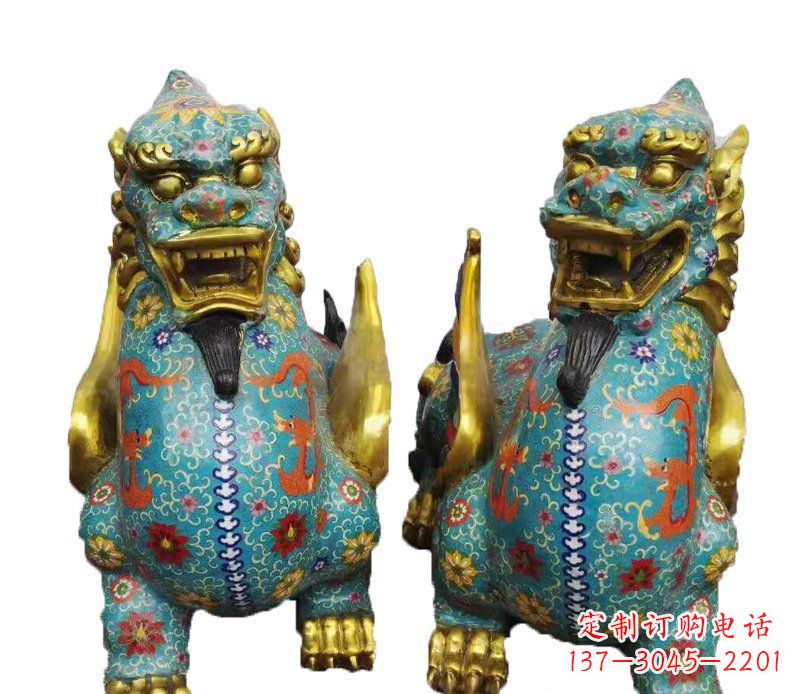南阳铜雕彩绘镇宅麒麟雕塑摆件