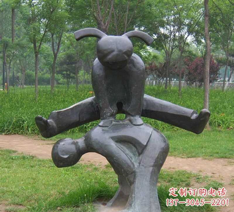 南阳铜雕抽象跳山羊儿童