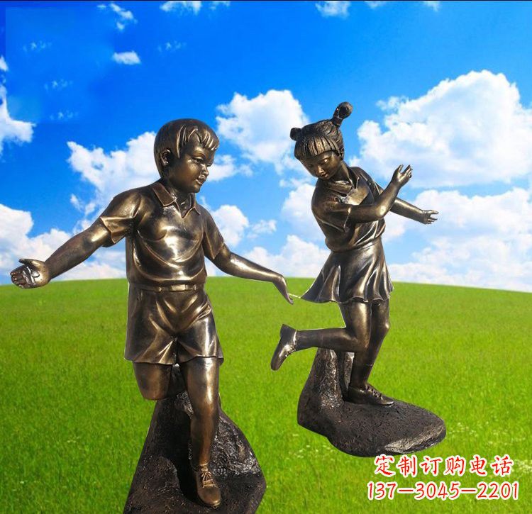 南阳铜雕儿童踢毽子