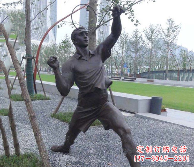 南阳铜雕户外公园打羽毛球运动人物摆件