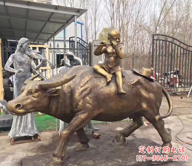 南阳铜雕户外牧童骑牛
