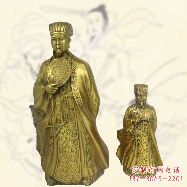 南阳铜雕名人诸葛亮雕像-纯铜铸造三国人物雕塑
