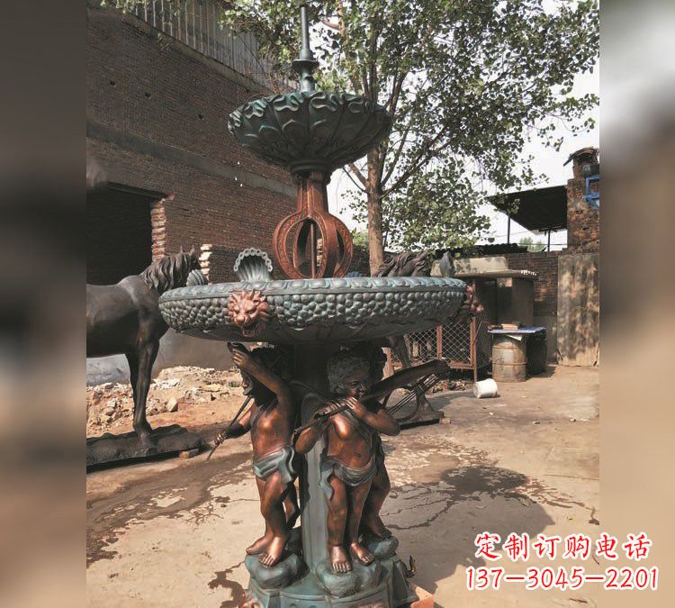南阳铜雕双层西方儿童喷泉