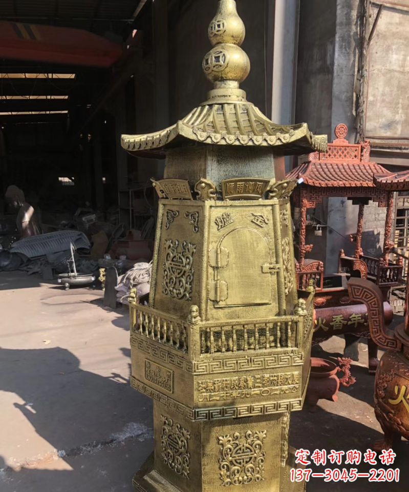 南阳铜雕香炉塔寺庙摆件