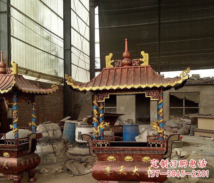 南阳铜雕小型寺庙香炉摆件