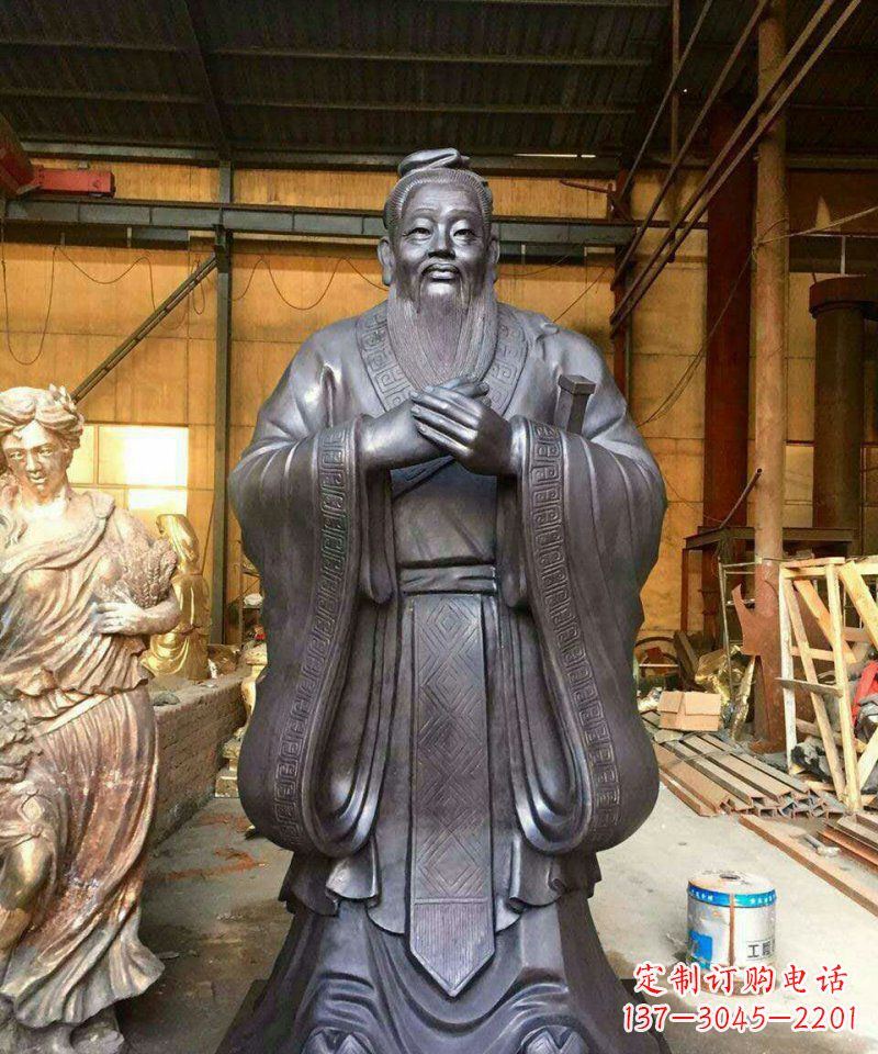 南阳铜雕校园孔子人像雕塑
