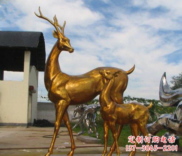 南阳铜雕园林动物母子鹿雕塑
