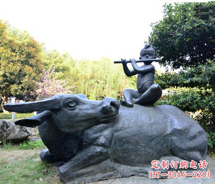 南阳铜雕园林牧童骑牛景观摆件