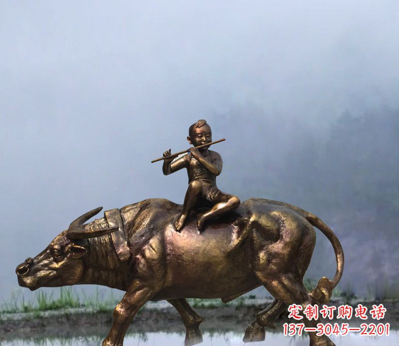 南阳铜雕园林牧童骑牛