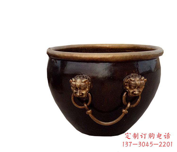 南阳铜雕圆形荷花水缸雕塑 (4)