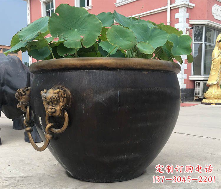 南阳铜雕圆形荷花水缸雕塑 (3)
